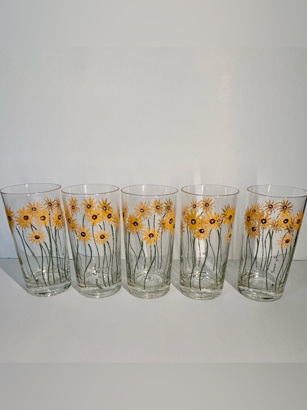 Vintage Jame Lynn Floral Sunflower Drinking Glasses - Set of 5